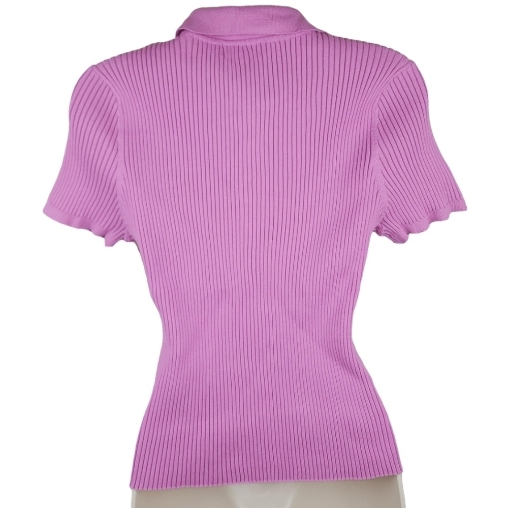 New Y2K Calvin Klein Hot Pink Cotton Cropped Ribbed Polo Top Large - Picture 3 of 9